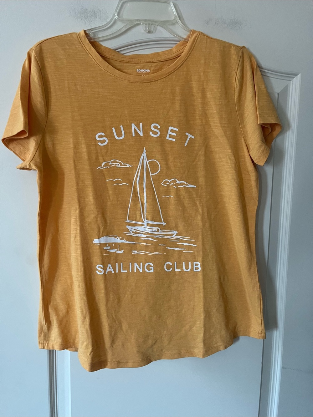 Sunset Sailing Club Golden Yellow Graphic Tee Women’s size medium